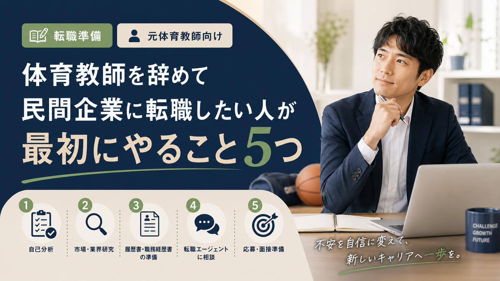 体育教師から民間企業への転職準備を解説する記事のアイキャッチ