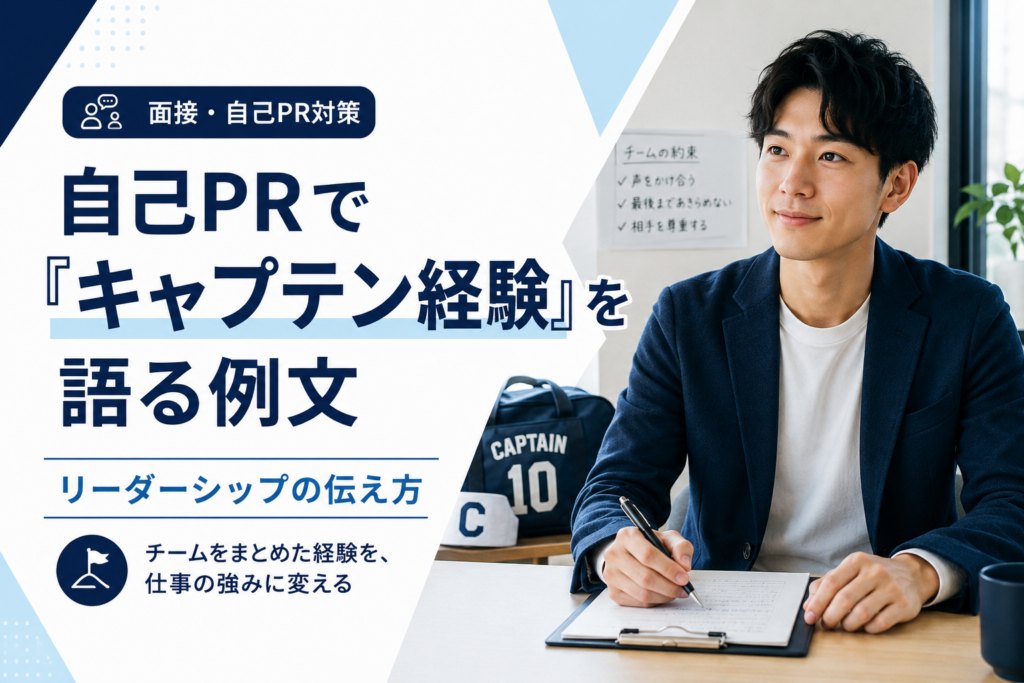 部活のキャプテン経験を活かした自己PRの書き方と例文を解説する記事のアイキャッチ