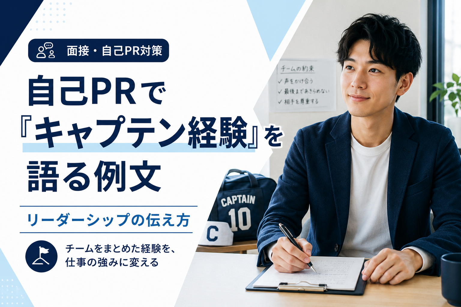 部活のキャプテン経験を活かした自己PRの書き方と例文を解説する記事のアイキャッチ